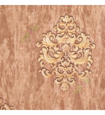 Brown gold black color traditional big damask design swirls palace finished look wooden texture plank finished home décor wallpaper