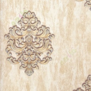 Grey brown gold blue color traditional big damask design swirls palace finished look wooden texture plank finished home décor wallpaper