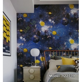 Blue white purple color natural designs universe stars sun earth saturn planets kids patterns small dots texture home décor wallpaper