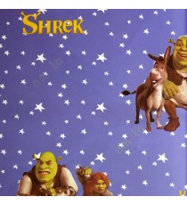 Blue yellow brown black green white color shrek princess fiona donkey swards fighting white stars texture surface kids home décor wallpaper
