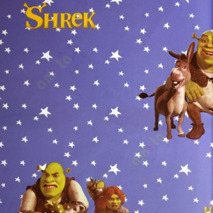 Blue yellow brown black green white color shrek princess fiona donkey swards fighting white stars texture surface kids home décor wallpaper