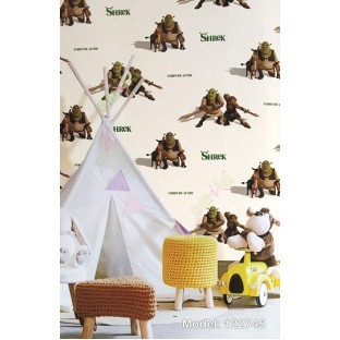 Brown green beige color shrek princess fiona donkey swards fighting white stars texture surface kids home décor wallpaper