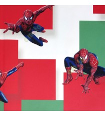 Red green white black blue color spiderman since 1962 square shapes color combination texture finished background kids home décor wallpaper