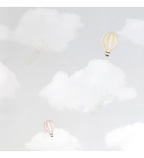 Pink grey orange yellow gold color Old fighter plane isolated air ballon propeller plane clouds home décor wallpaper