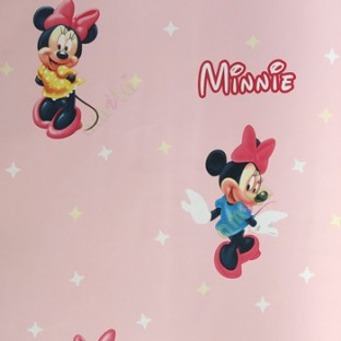 Pink blue black yellow white red white color stars minnie big hand cute eyes oval shape nose duckling face kids home décor wallpaper