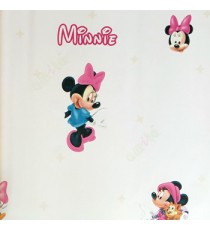 Pink yellow black orange color stars minnie big hand cute eyes oval shape nose duckling face kids home décor wallpaper