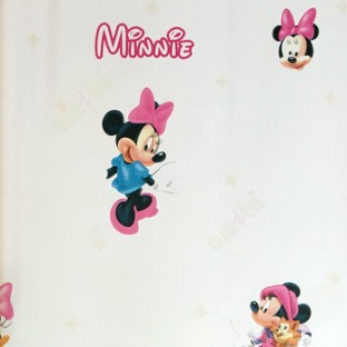 Pink yellow black orange color stars minnie big hand cute eyes oval shape nose duckling face kids home décor wallpaper