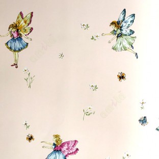 Pink yellow green blue white black color angles butterfly beautiful small flowers leaves wings frocks kids home décor wallpaper