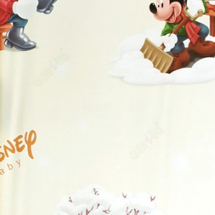 Red brown orange pink white color disney characters mickey mouse fork snow key boots mufflers cute eyes big trees kids home décor wallpaper