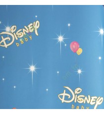 Blue pink yellow white color disney logo flying balloons bright background disney texture surface kids home décor wallpaper