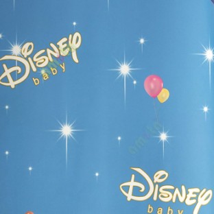 Blue pink yellow white color disney logo flying balloons bright background disney texture surface kids home décor wallpaper