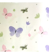 Purple pink green white color butterfly flowers small circles texture surface cotton buds colorful insects kids home décor wallpaper