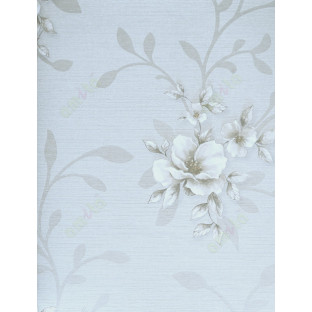 Grey white brown horizontal stripes with beautiful natural floral design home décor wallpaper for walls