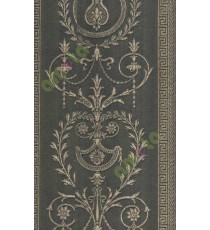 Black brown traditional design with vertical floral line design home décor wallpaper for walls