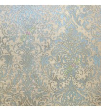 Blue brown color traditional big and busy damask pattern embossed carved finished wallpaper
