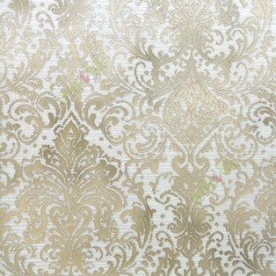 Brown beige color traditional big and busy damask pattern embossed carved finished wallpaper