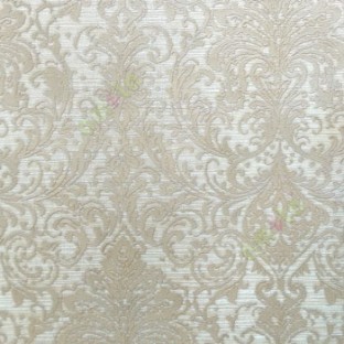 Beige grey color traditional big and busy damask pattern embossed carved finished wallpaper