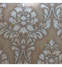 Brown grey color natural big damask texture lines embossed designs traditional pattern wallpaper