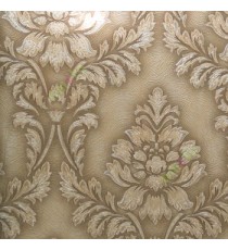 Cream gold color natural big damask texture lines embossed designs traditional pattern wallpaper