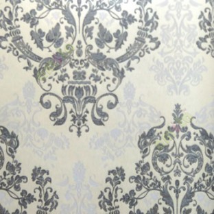 Grand look black beige color traditional design damask design texture surface with glitters vertical thin lines wallpaper