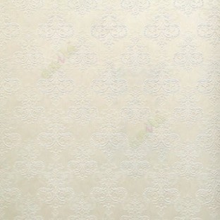 Cream color small traditional damask self design embossed finished texture surface with vertical thin lines wallpaper