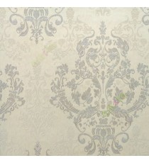 Grand look silver cream color traditional design damask design texture surface with glitters vertical thin lines wallpaper