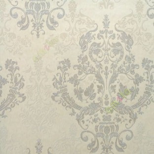Grand look silver cream color traditional design damask design texture surface with glitters vertical thin lines wallpaper