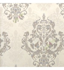 Grand look brown beige silver color traditional design damask design texture surface with glitters vertical thin lines wallpaper