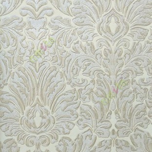 Very big damask design green beige brown texture finished embossed floral leaf traditional pattern wallpaper