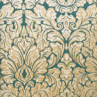 Very big damask design blue gold green texture finished embossed floral leaf traditional pattern wallpaper