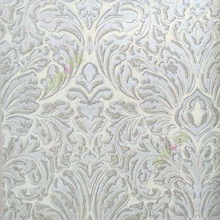 Very big damask design grey beige texture finished embossed floral leaf traditional pattern wallpaper