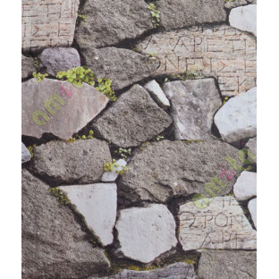 Black white brown green blue real stone wall with grass home décor wallpaper for walls