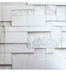 White black silver stone cut finish brick design with floral cropped home décor wallpaper for walls