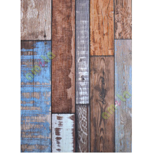 Brown black blue white natural wooden plank design home décor wallpaper for walls