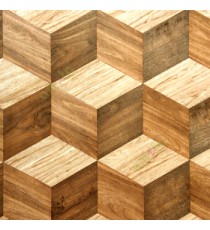 Brown beige color geometric hexagon shapes wooden finished surface 3D texture effect lines layers home décor wallpaper