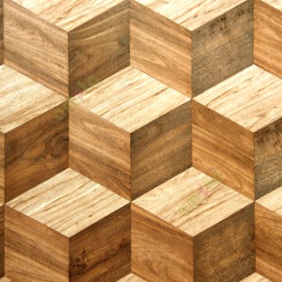 Brown beige color geometric hexagon shapes wooden finished surface 3D texture effect lines layers home décor wallpaper