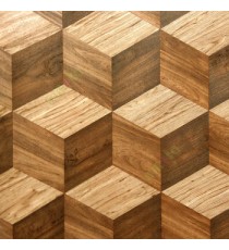 Borwn ceige gold color geometric hexagon shapes wooden finished surface 3D texture effect lines layers home décor wallpaper