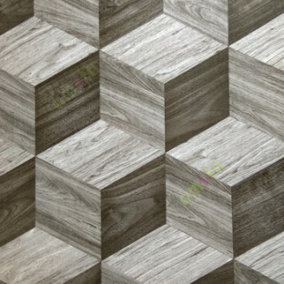 Grey cream black color geometric hexagon shapes wooden finished surface 3D texture effect lines layers home décor wallpaper