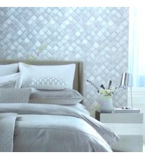 Light blue cream grey color traditional design ogee pattern 3D effect texture surface home décor wallpaper