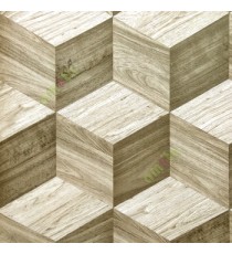 Grey brown cream color geometric hexagon shapes wooden finished surface 3D texture effect lines layers home décor wallpaper