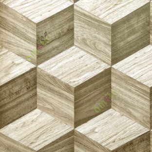 Grey brown cream color geometric hexagon shapes wooden finished surface 3D texture effect lines layers home décor wallpaper