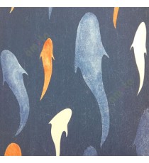 Royal blue white orange color big fish and small fish pattern with fine texture pattern wallpaper