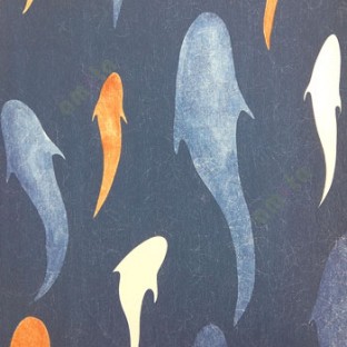 Royal blue white orange color big fish and small fish pattern with fine texture pattern wallpaper