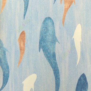 Blue beige cream orange color big fish and small fish pattern with fine texture pattern wallpaper