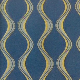 Blue green gold color vertical flowing S-shaped and damask design wallpaper