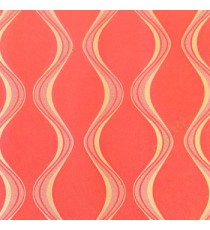 Bright red gold color vertical flowing S-shaped and damask design wallpaper