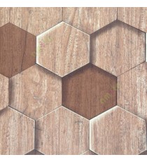 Copper brown black beige color honeycomb shaped geometric designs wood finished wallpaper