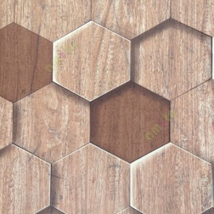 Copper brown black beige color honeycomb shaped geometric designs wood finished wallpaper