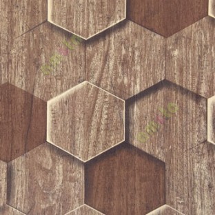 Brown black beige color honeycomb shaped geometric designs wood finished wallpaper