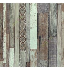 Brown beige black color vertical textured wooden planks shiny finished wallpaper